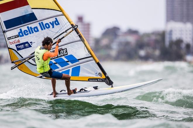 Dutch RSX sailor Kiran Badloe leads the fleet - Sailing World Cup Final © Pedro Martinez / Sailing Energy / World Sailing